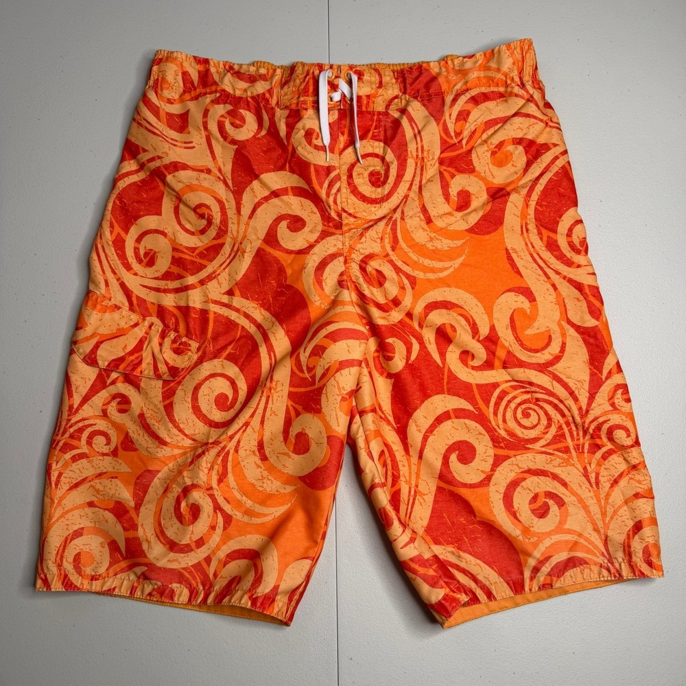 Mossimo Supply Co Mens XL Orange Red Swirl Print Board Shorts Swim Trunks